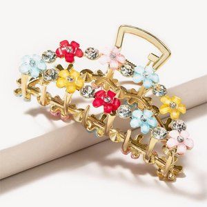 Rhinestone Flower Metal Claw Clip